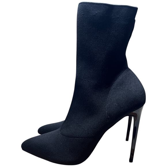 OLIVIA FERGUSON Women's Size 9 Black Heeled Knit Boots Mid Calf Pointed Toe - Picture 1 of 12